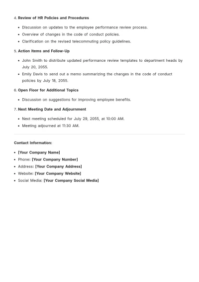 Free HR Staff Meeting Agenda Template to Edit Online
