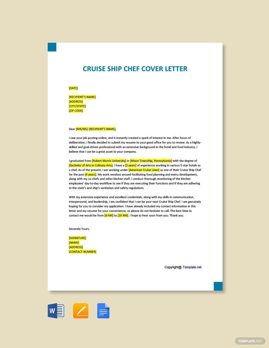Cruise Ship Chef Cover Letter Template