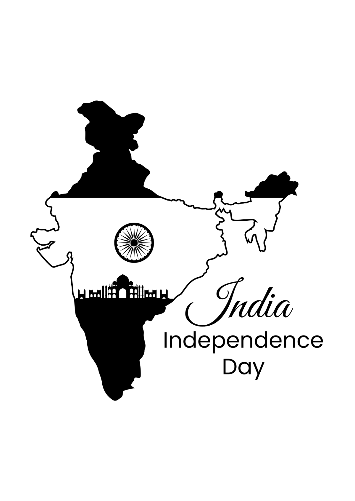 India Independence Day Black and White Drawing