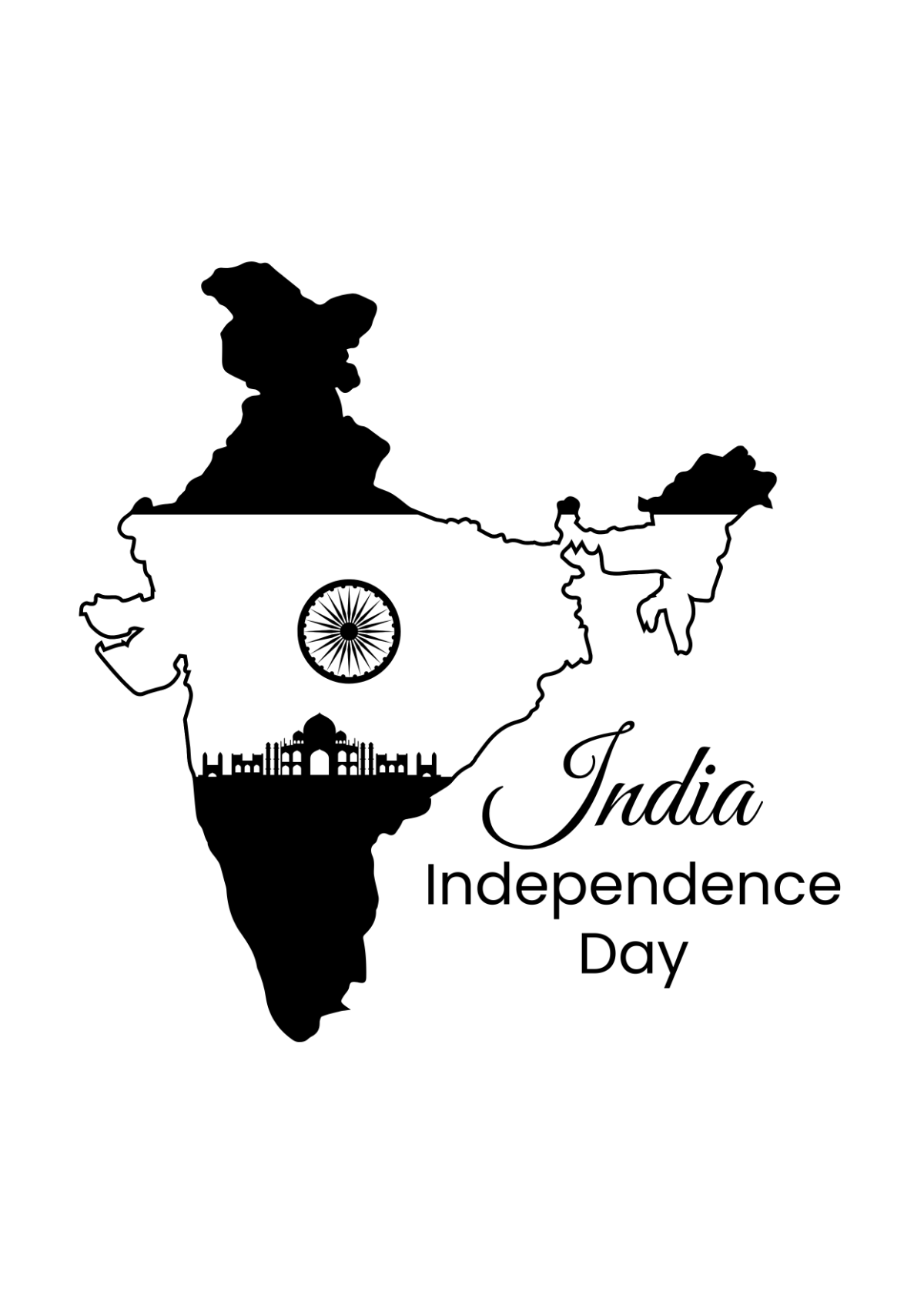 Free India Independence Day Black and White Drawing Template - Edit ...