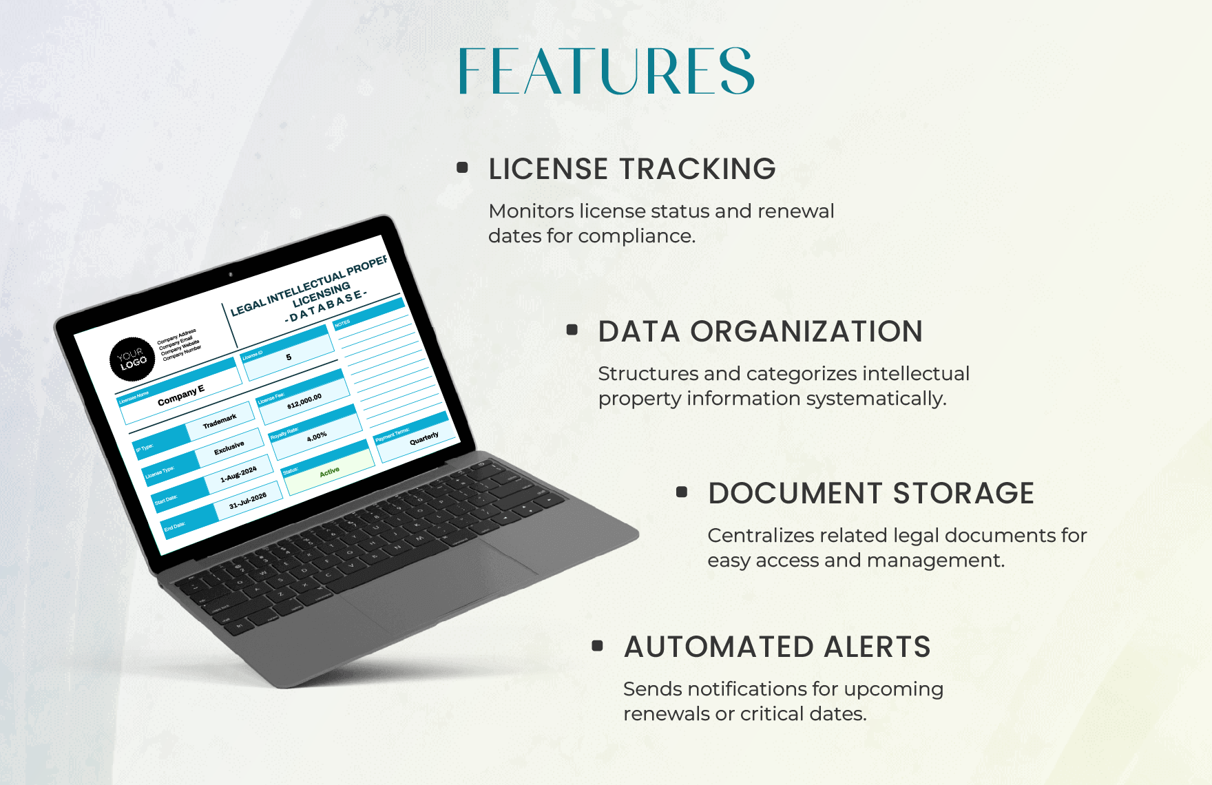 Legal Intellectual Property Licensing Database Template