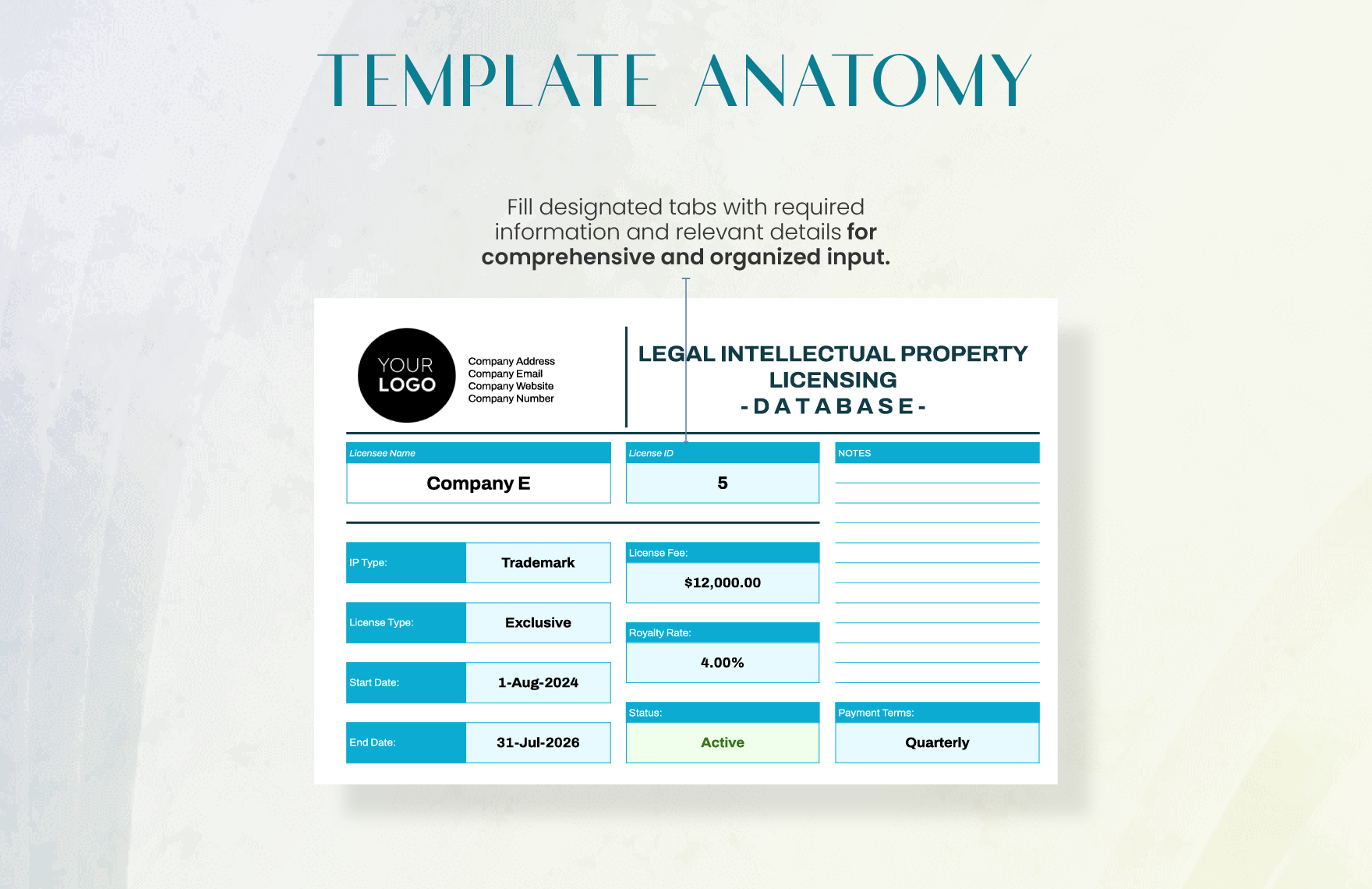 Legal Intellectual Property Licensing Database Template