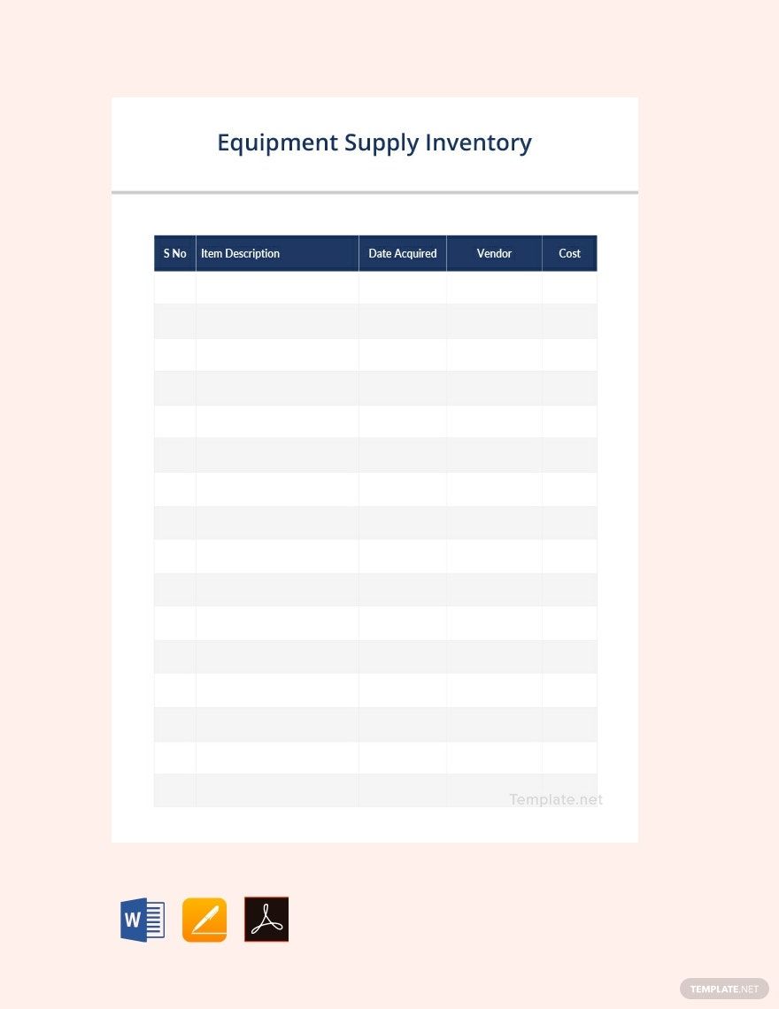 Editable Equipment Supply Inventory Template