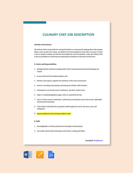 Chef Job Description Template