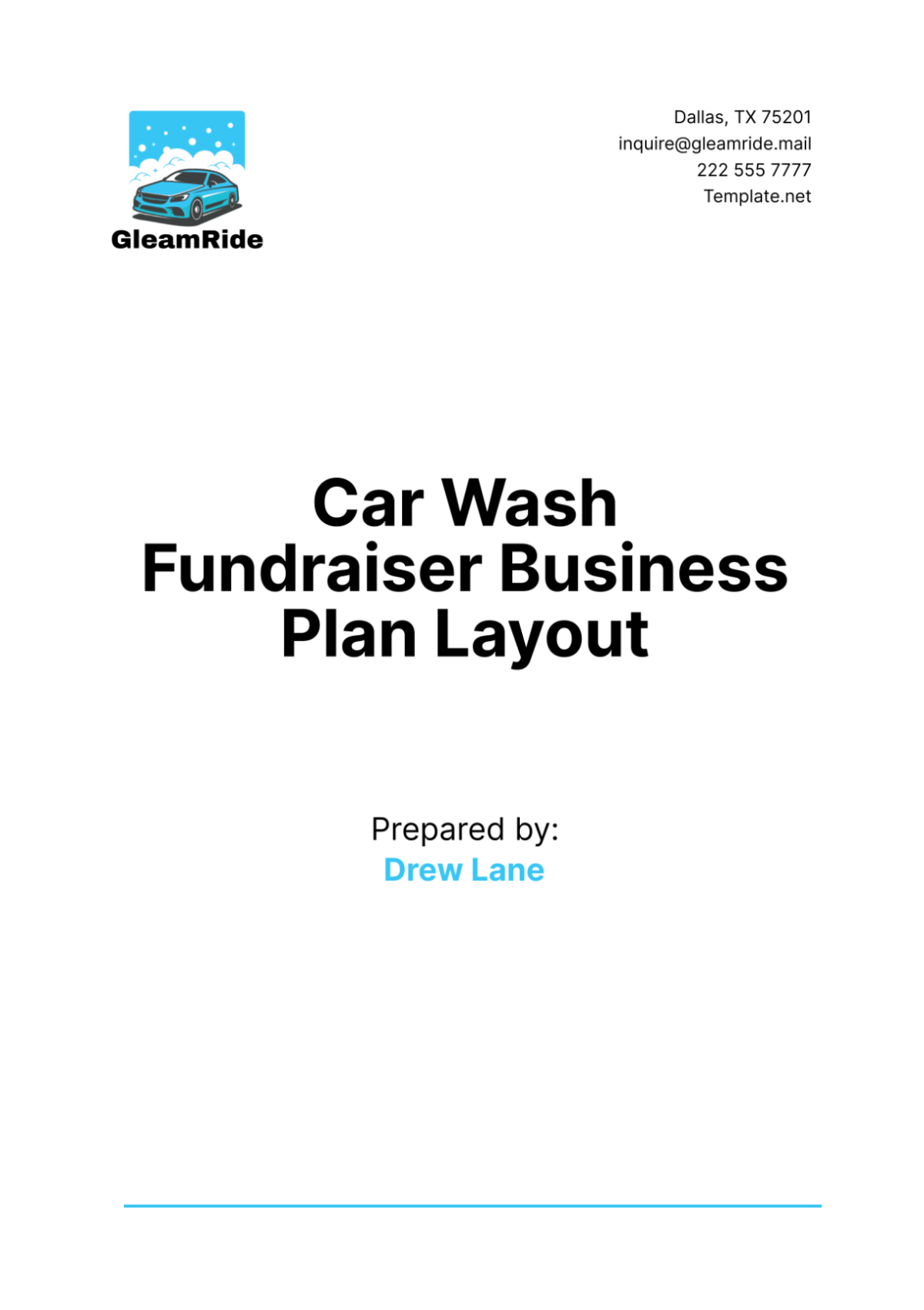 Car Wash Fundraiser Business Plan Layout Template - Edit Online & Download