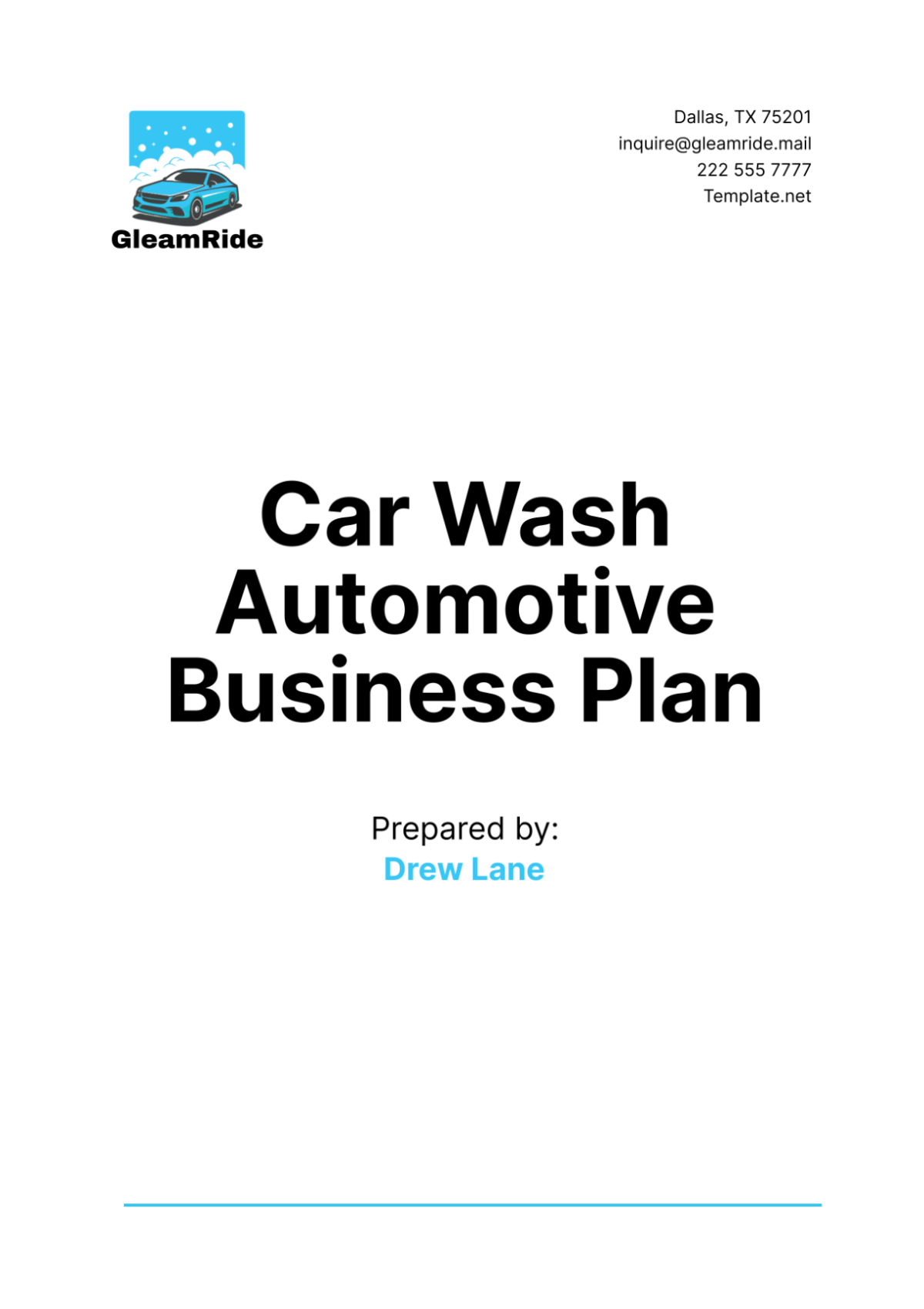 Car Wash Automotive Business Plan Template - Edit Online & Download