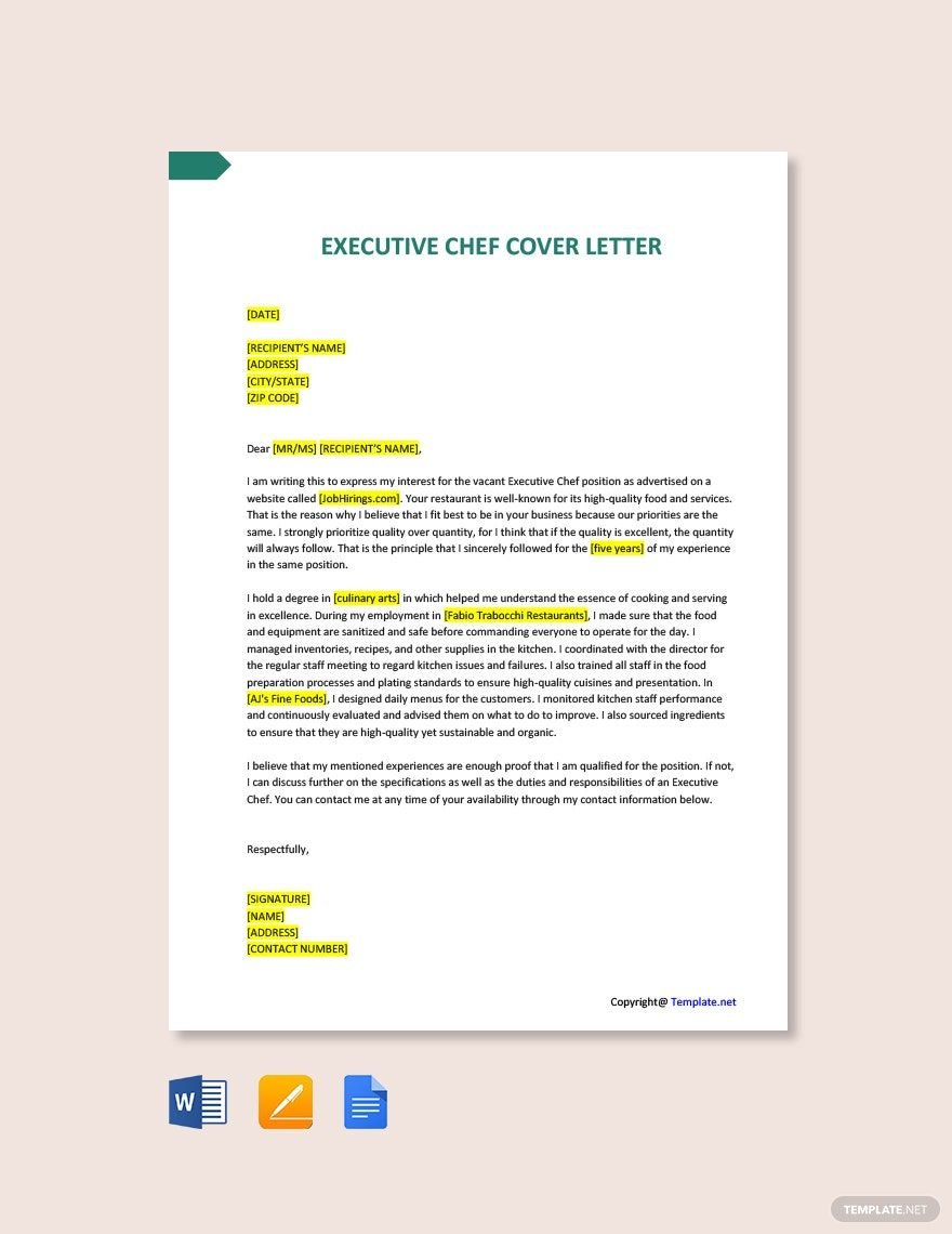 Executive Chef Cover Letter