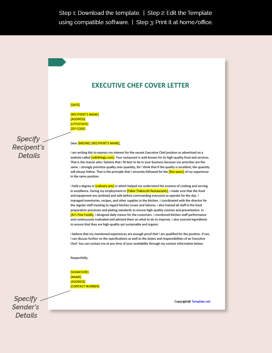 Executive Chef Cover Letter Template
