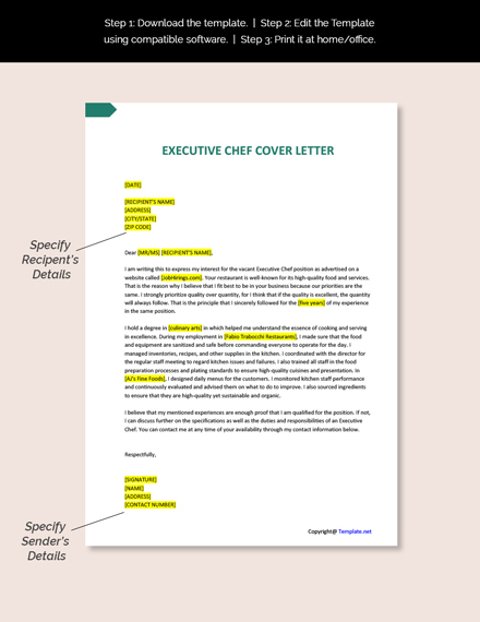 Executive Chef Cover Letter Template Free Pdf Google Docs Word Template Net