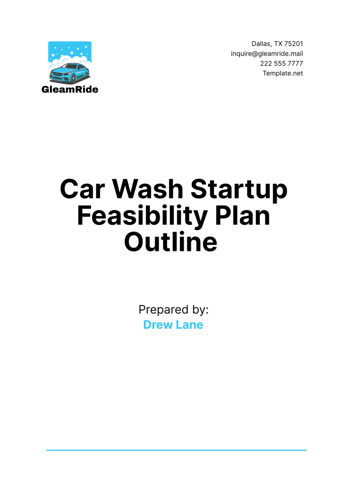 Car Wash Startup Feasibility Plan Outline Template - Edit Online & Download