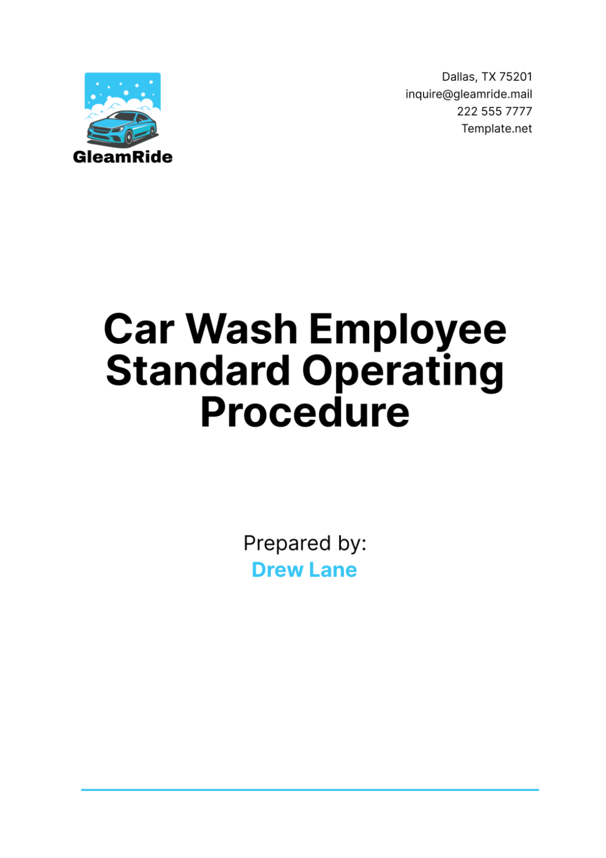 Car Wash Employee Standard Operating Procedure Template - Edit Online & Download