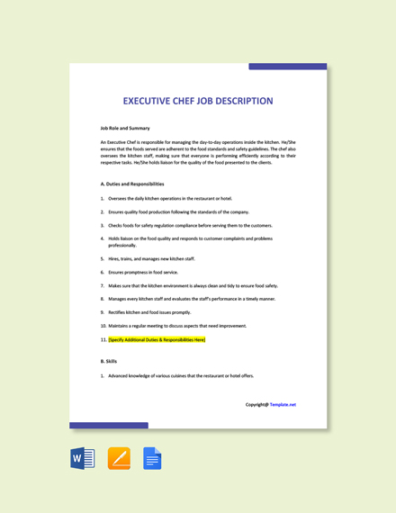 Executive Chef Job Ad And Description Template In Google Docs Word Apple Pages Template Net