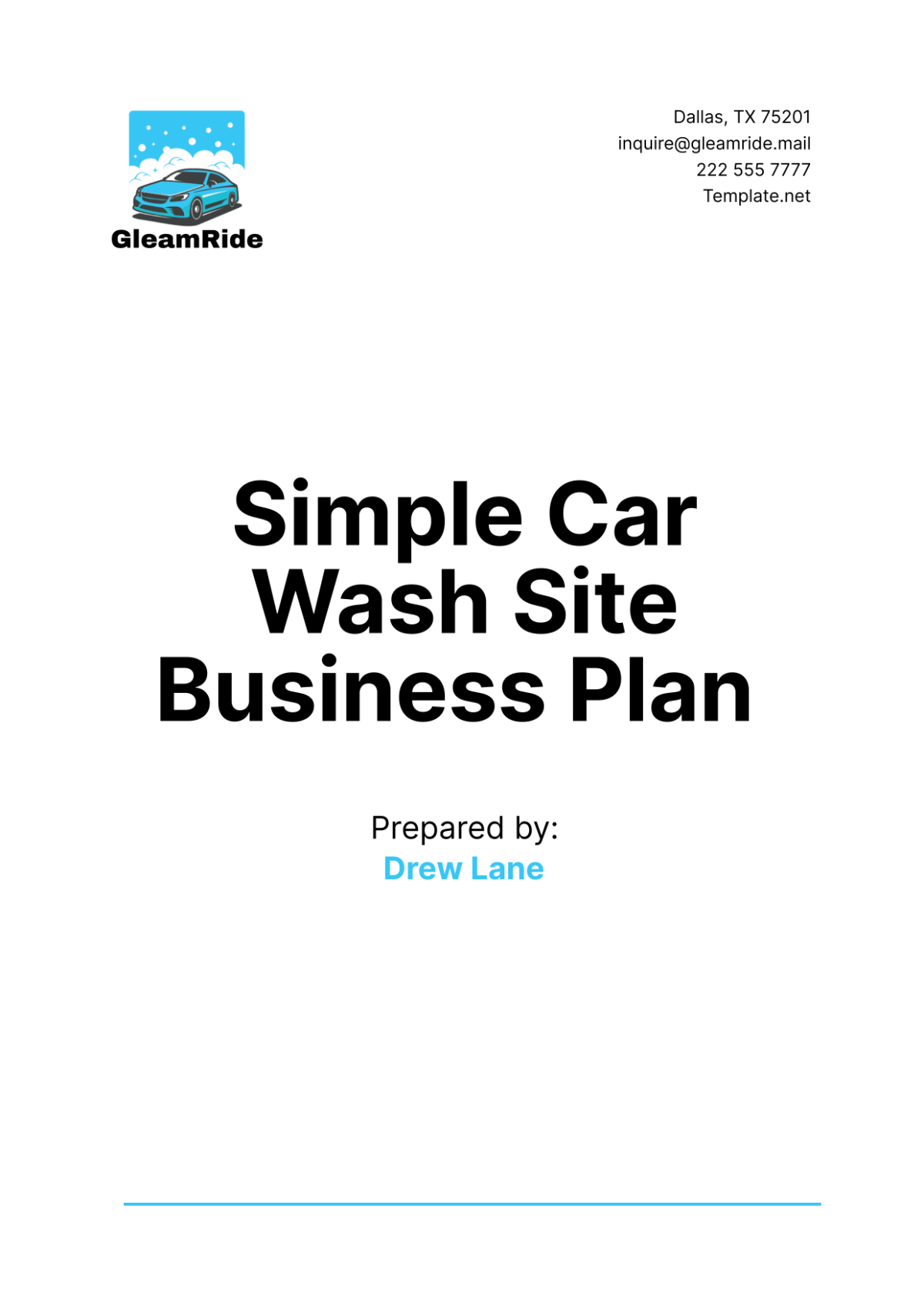 Simple Car Wash Site Business Plan Template - Edit Online & Download