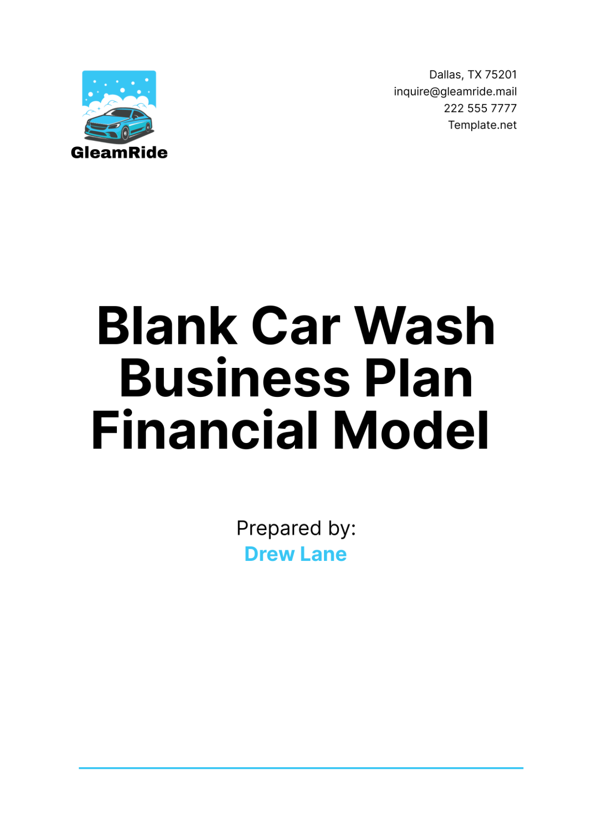 Blank Car Wash Business Plan Financial Model Template - Edit Online & Download