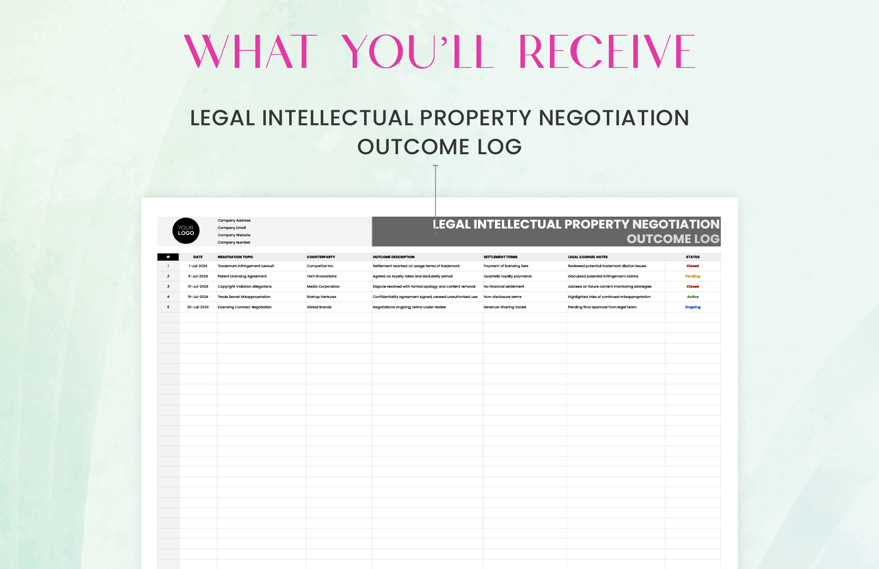 Legal Intellectual Property Negotiation Outcome Log Template