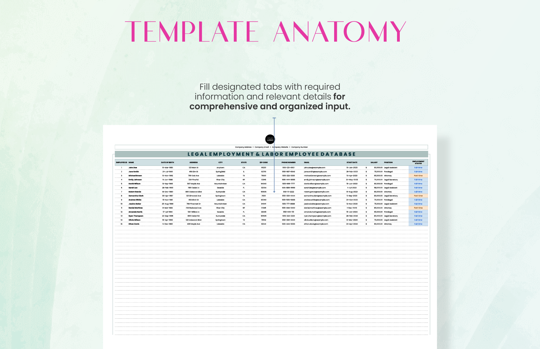 Legal Employment & Labor Employee Database Template