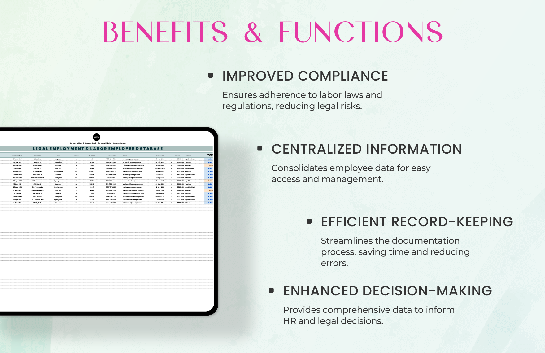 Legal Employment & Labor Employee Database Template