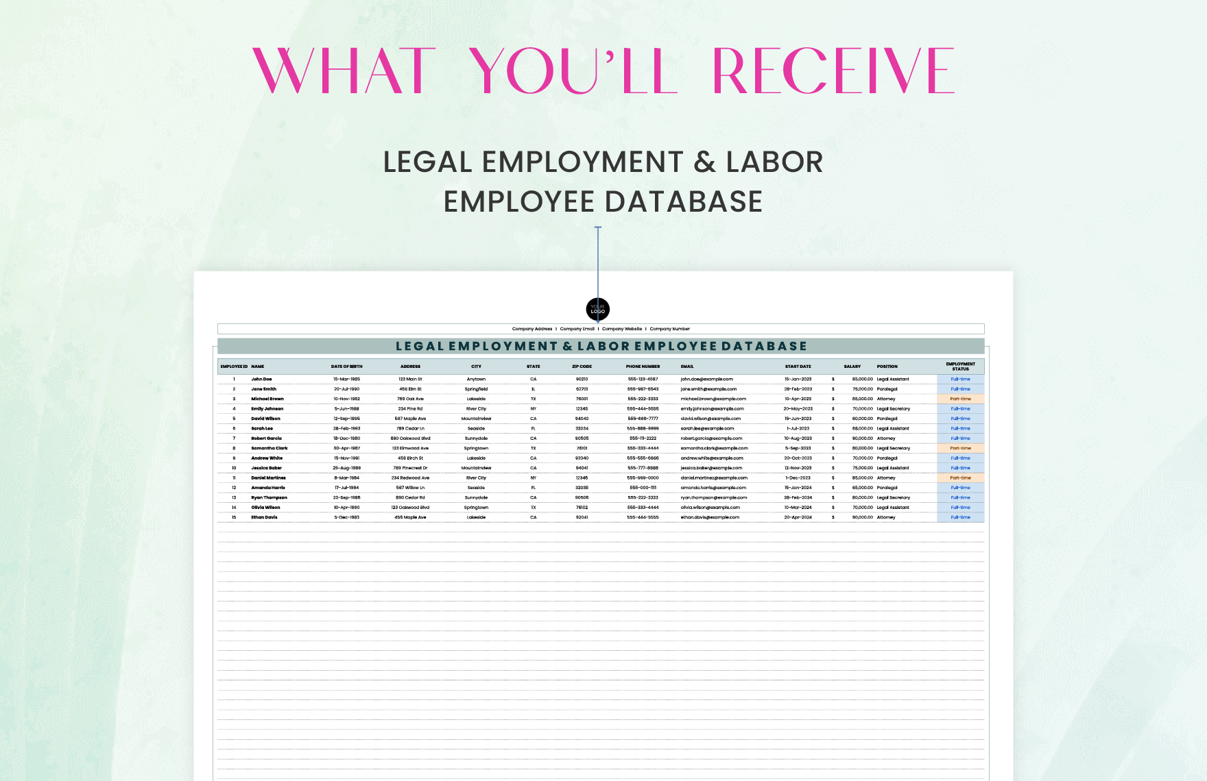 Legal Employment & Labor Employee Database Template