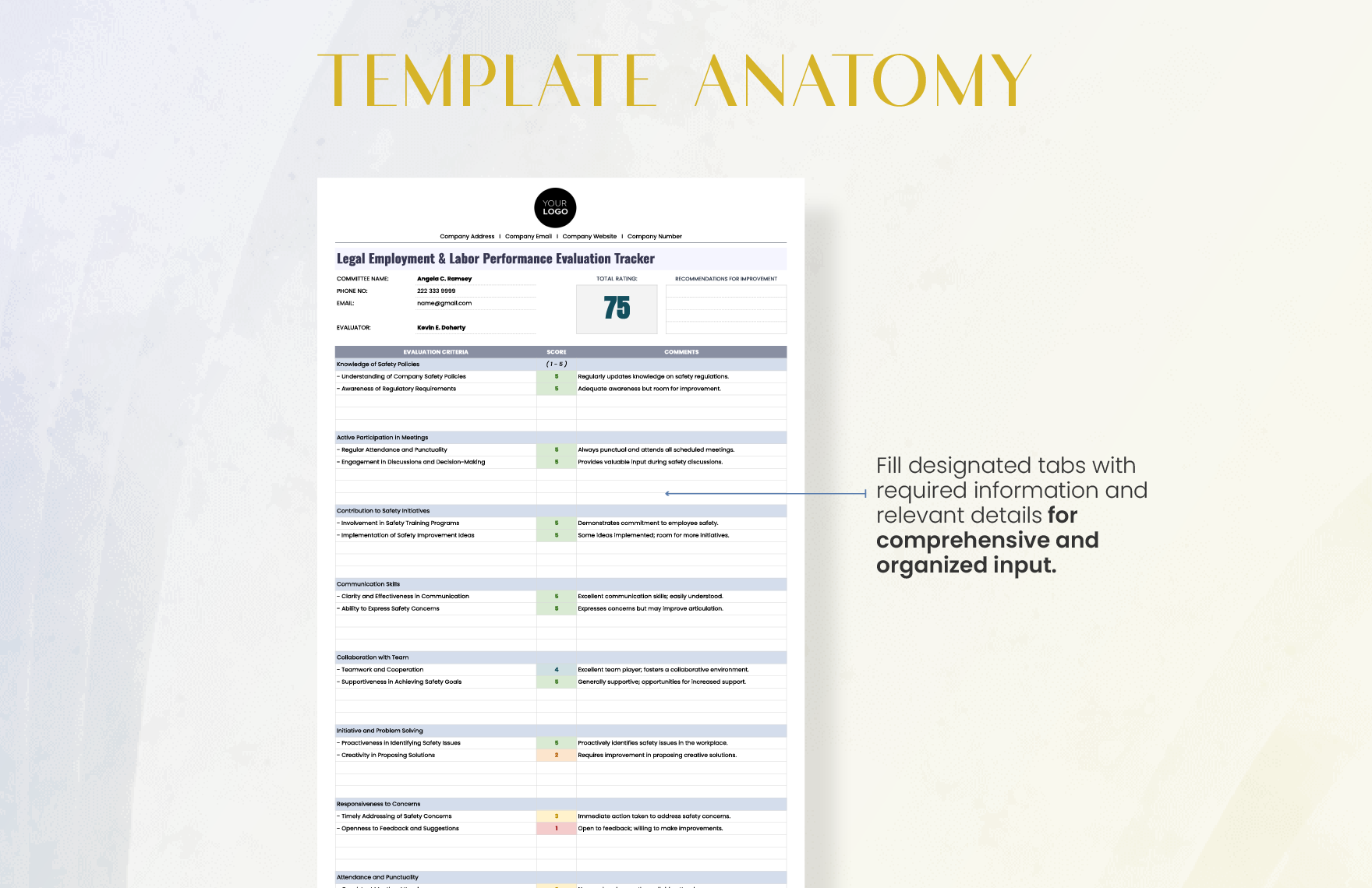 Legal Employment & Labor Performance Evaluation Tracker Template