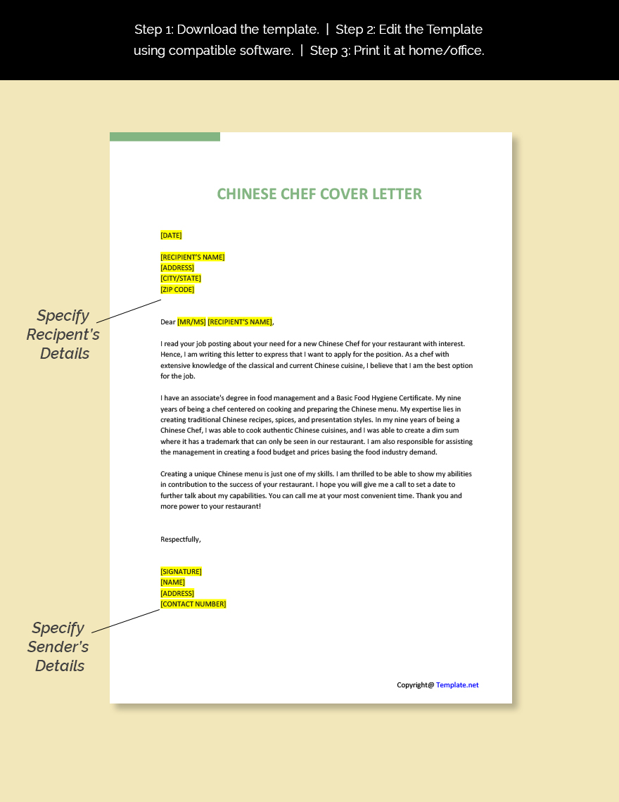 Chinese Chef Cover Letter Template