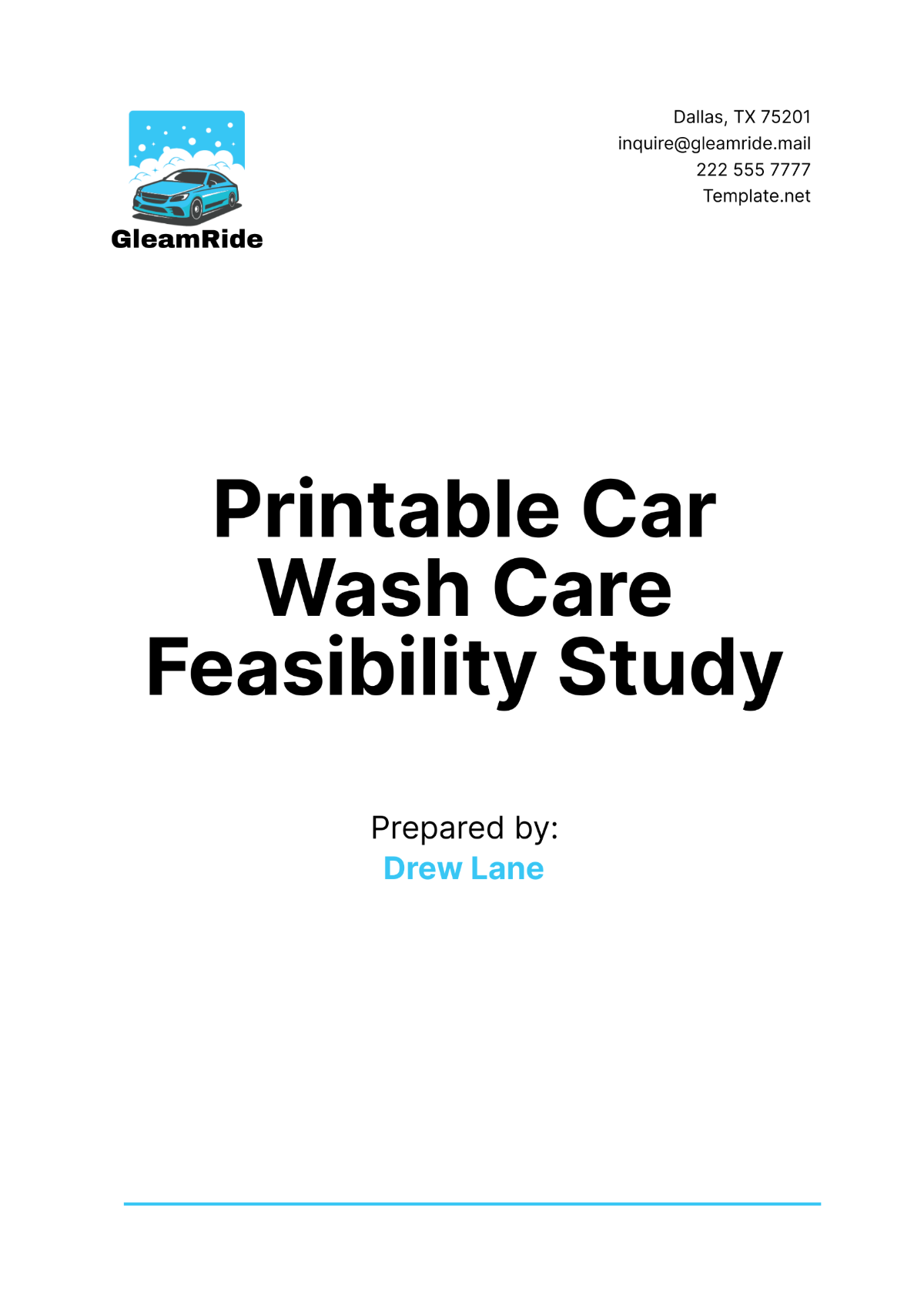 Printable Car Wash Care Feasibility Study Template - Edit Online & Download