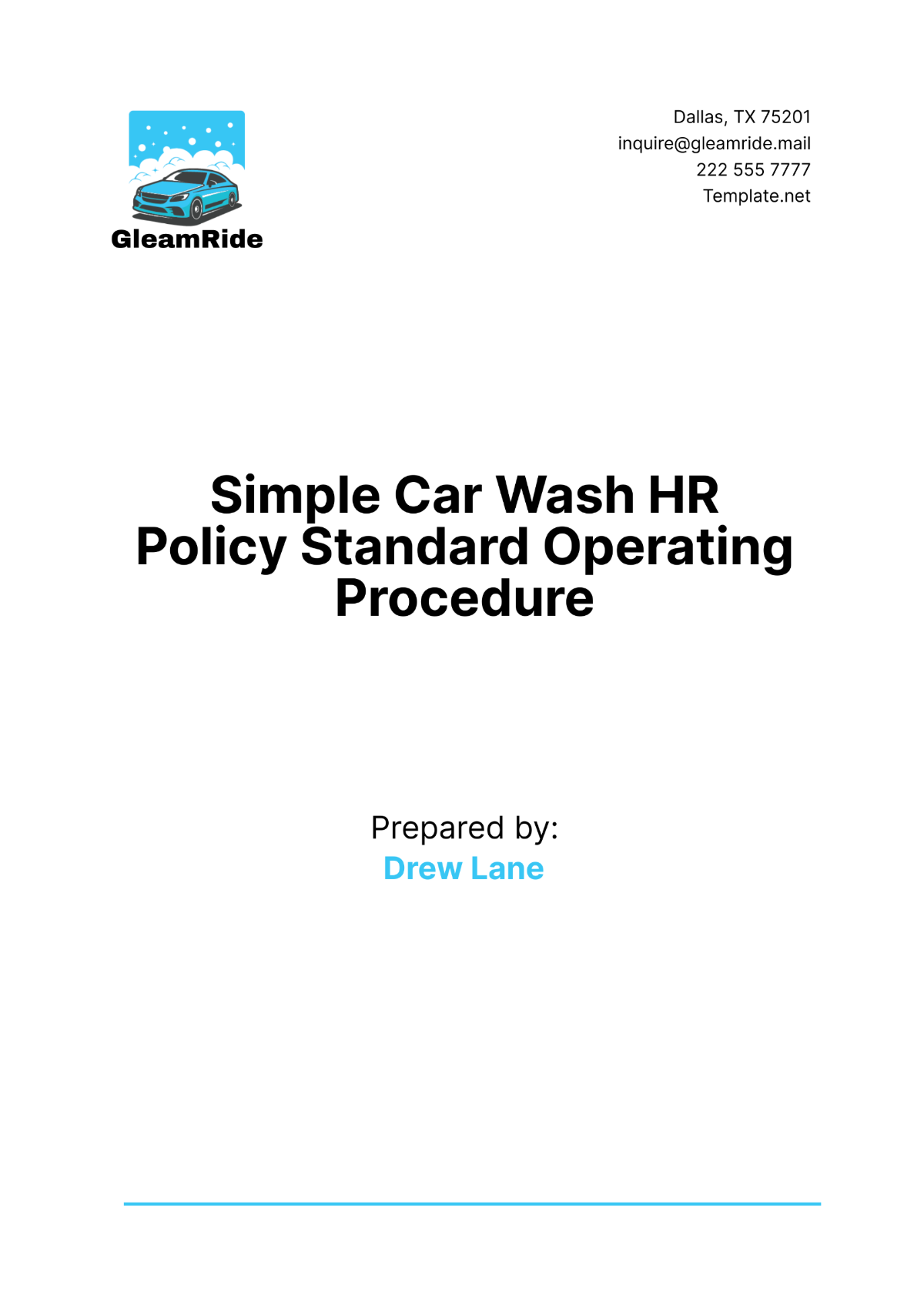 Simple Car Wash HR Policy Standard Operating Procedure Template - Edit Online & Download