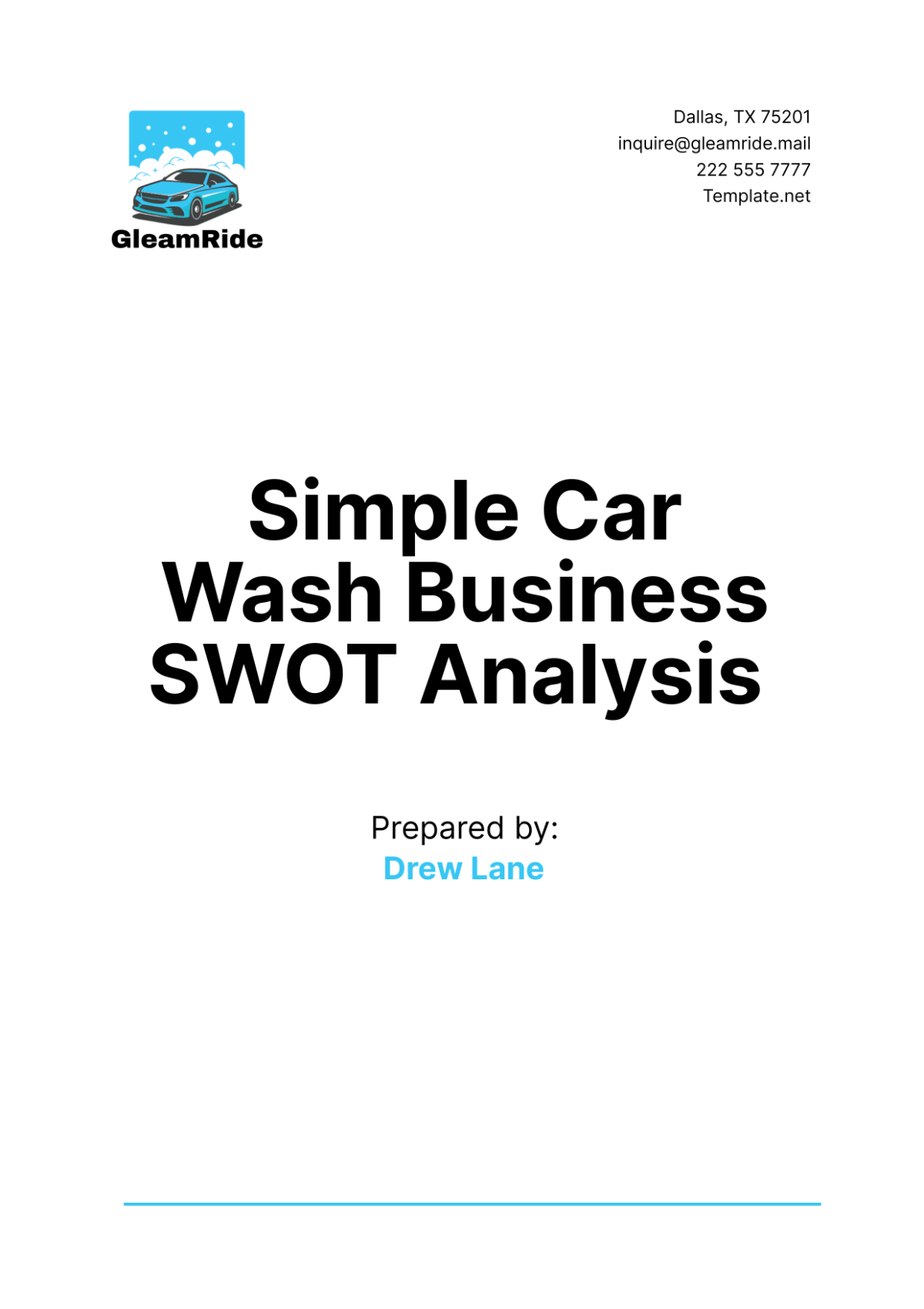 Simple Car Wash Business SWOT Analysis Template - Edit Online & Download