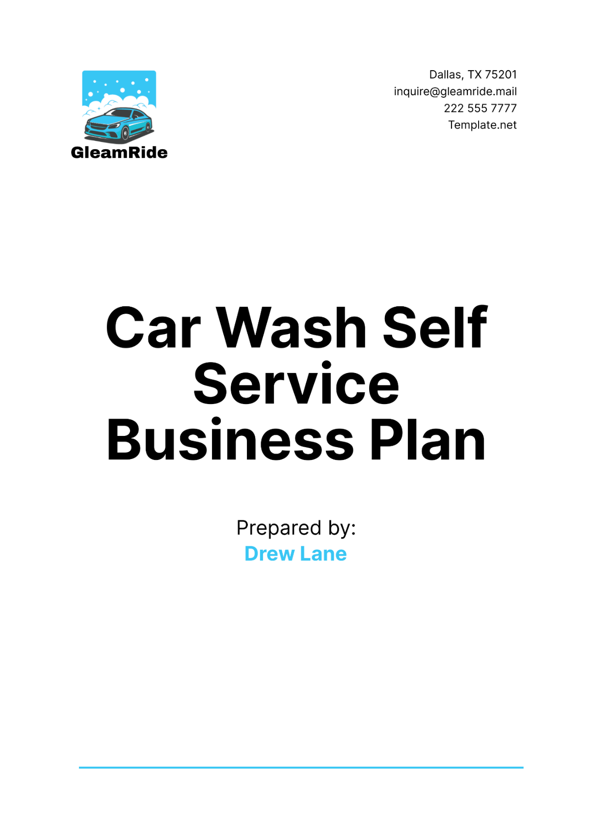 Car Wash Self Service Business Plan Template - Edit Online & Download