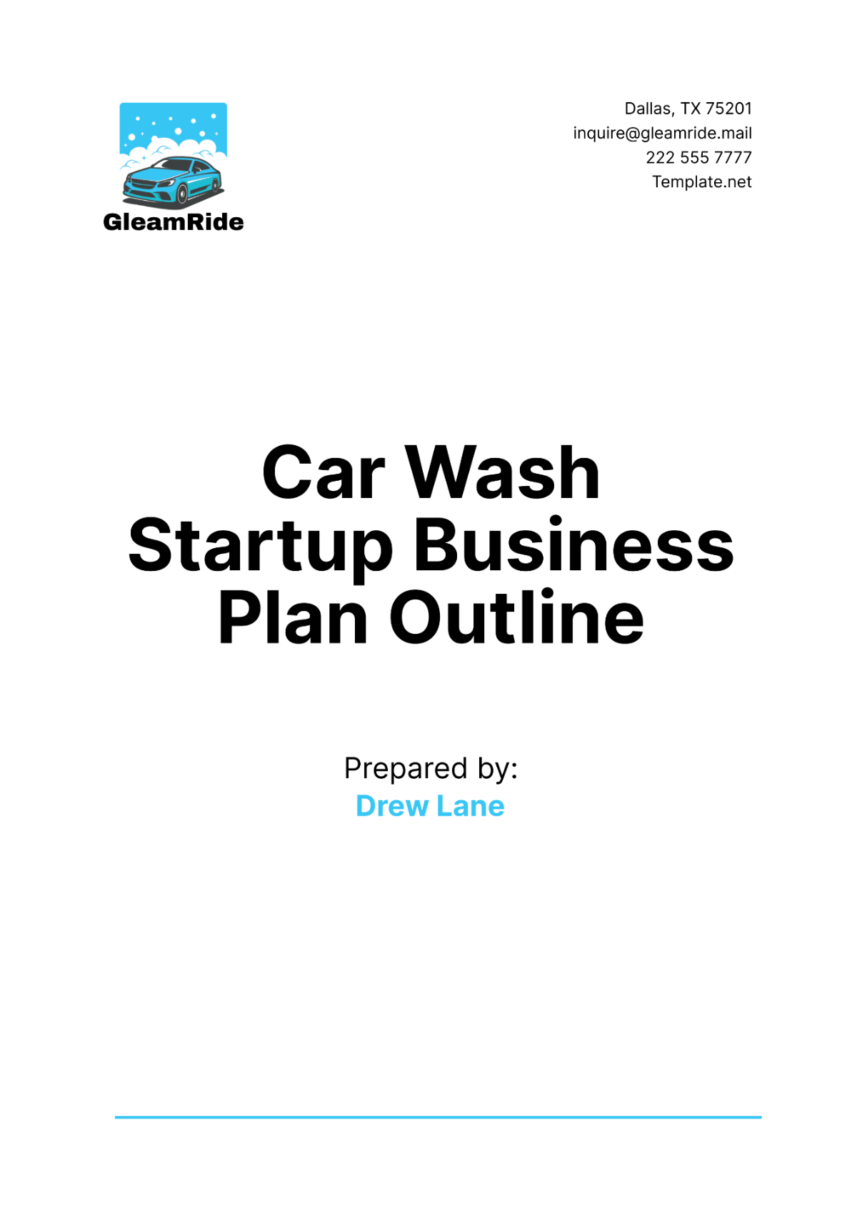 Car Wash Startup Business Plan Outline Template - Edit Online & Download