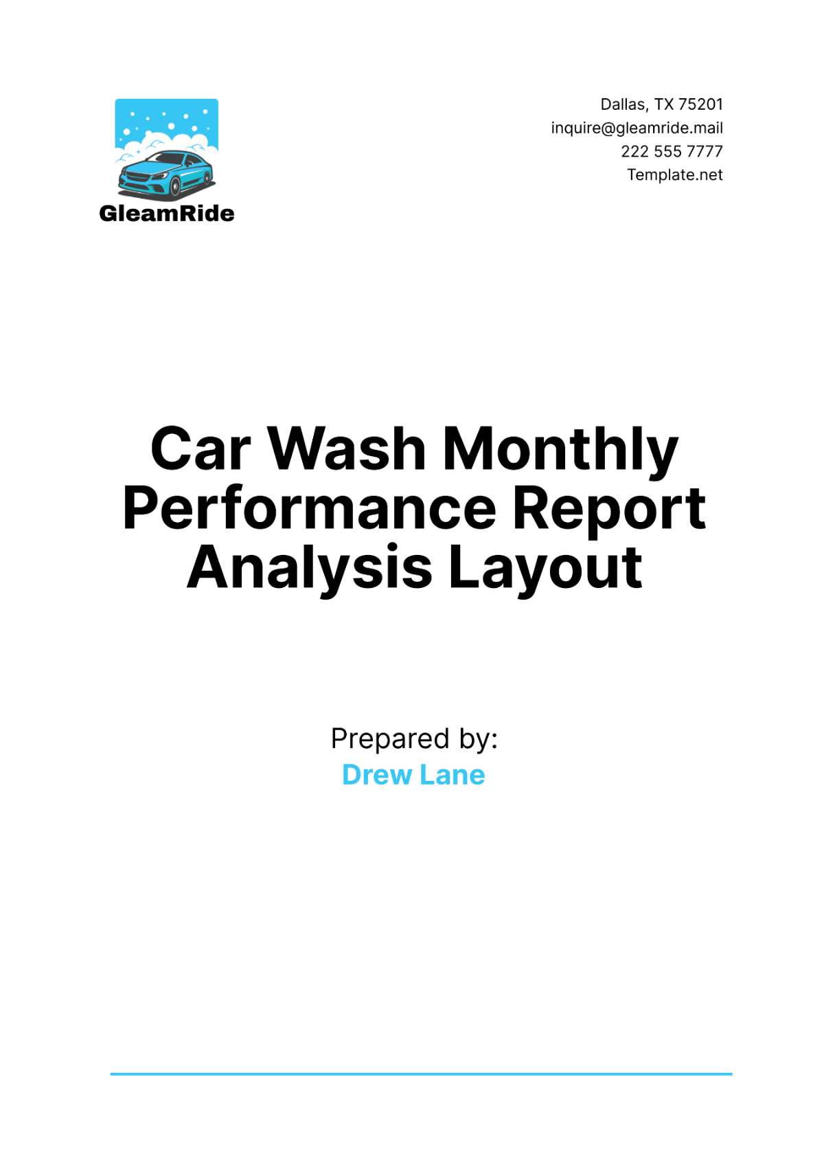 Car Wash Monthly Performance Report Analysis Layout Template - Edit Online & Download