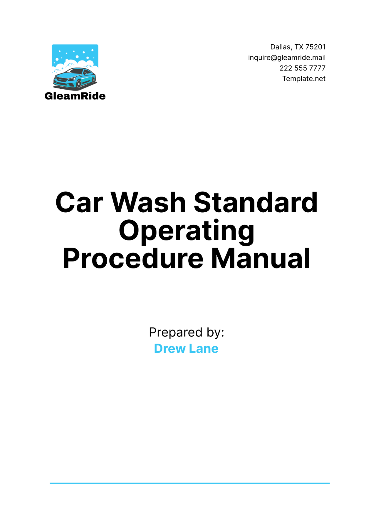 Car Wash Standard Operating Procedure Manual Template - Edit Online & Download