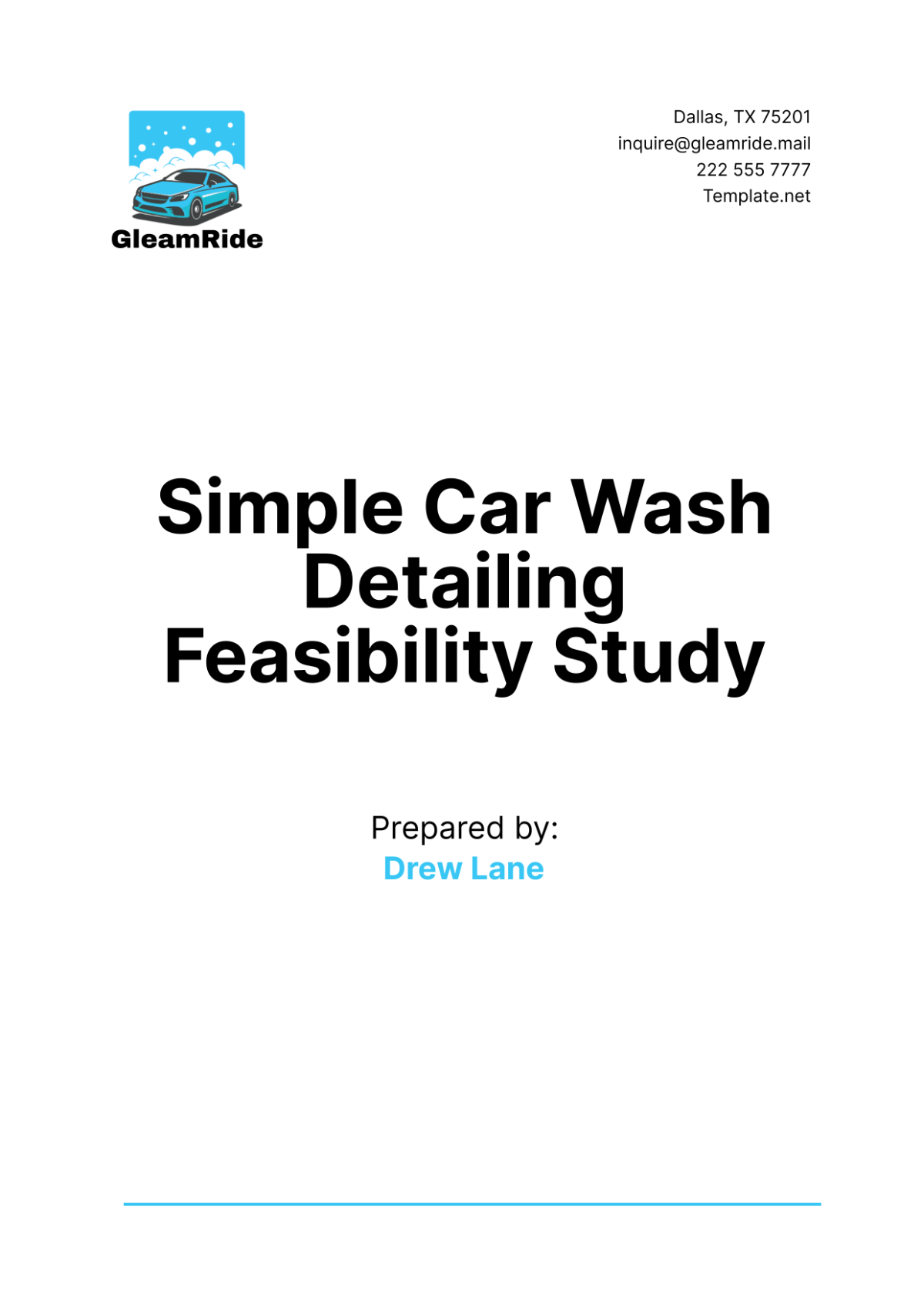 Simple Car Wash Detailing Feasibility Study Template - Edit Online & Download