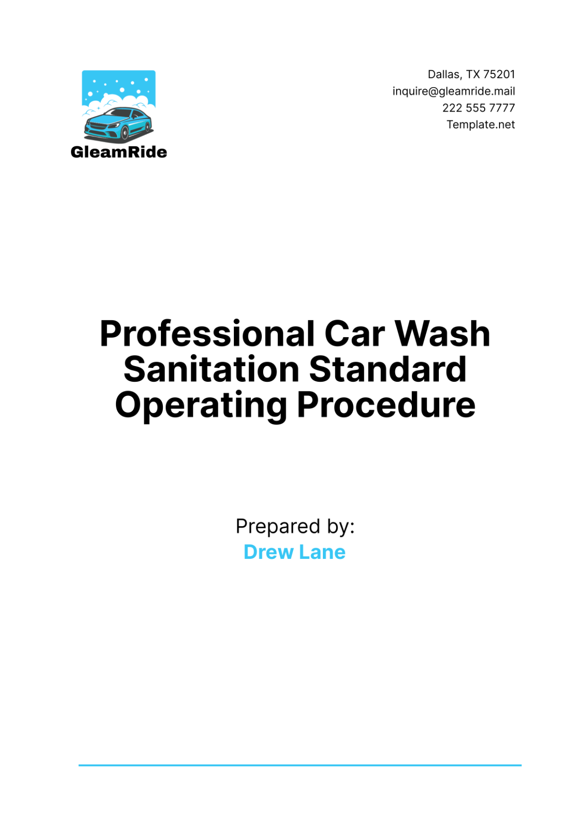 Professional Car Wash Sanitation Standard Operating Procedure Template - Edit Online & Download