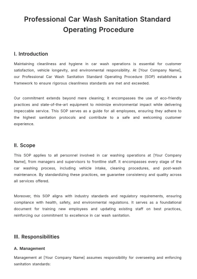 Free Professional Car Wash Sanitation Standard Operating Procedure Template to Edit Online