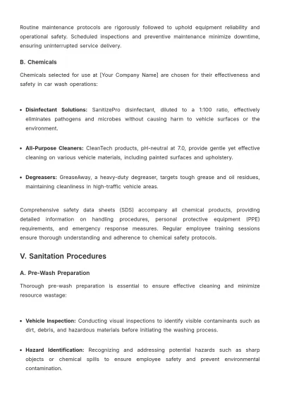 Free Professional Car Wash Sanitation Standard Operating Procedure Template to Edit Online