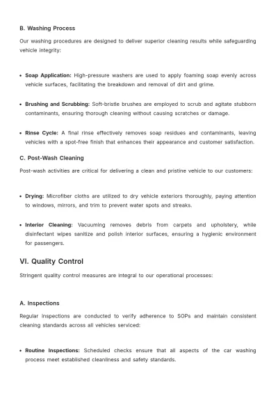 Free Professional Car Wash Sanitation Standard Operating Procedure Template to Edit Online
