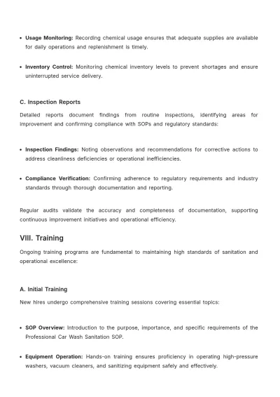 Free Professional Car Wash Sanitation Standard Operating Procedure Template to Edit Online
