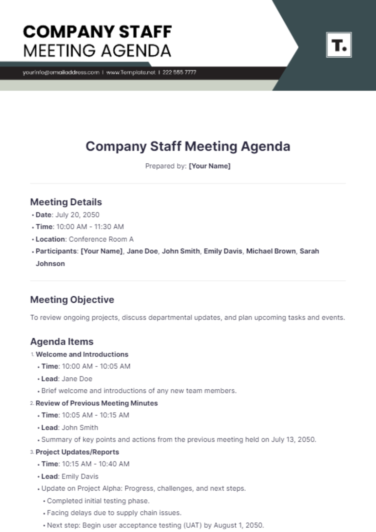 Company Staff Meeting Agenda Template - Edit Online & Download