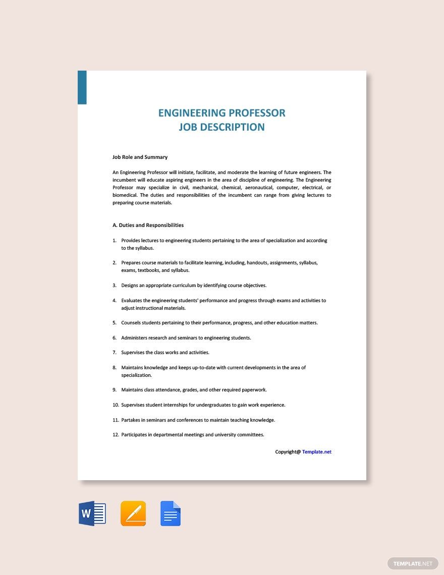 Engineering Professor Job Ad And Description Template Download In 