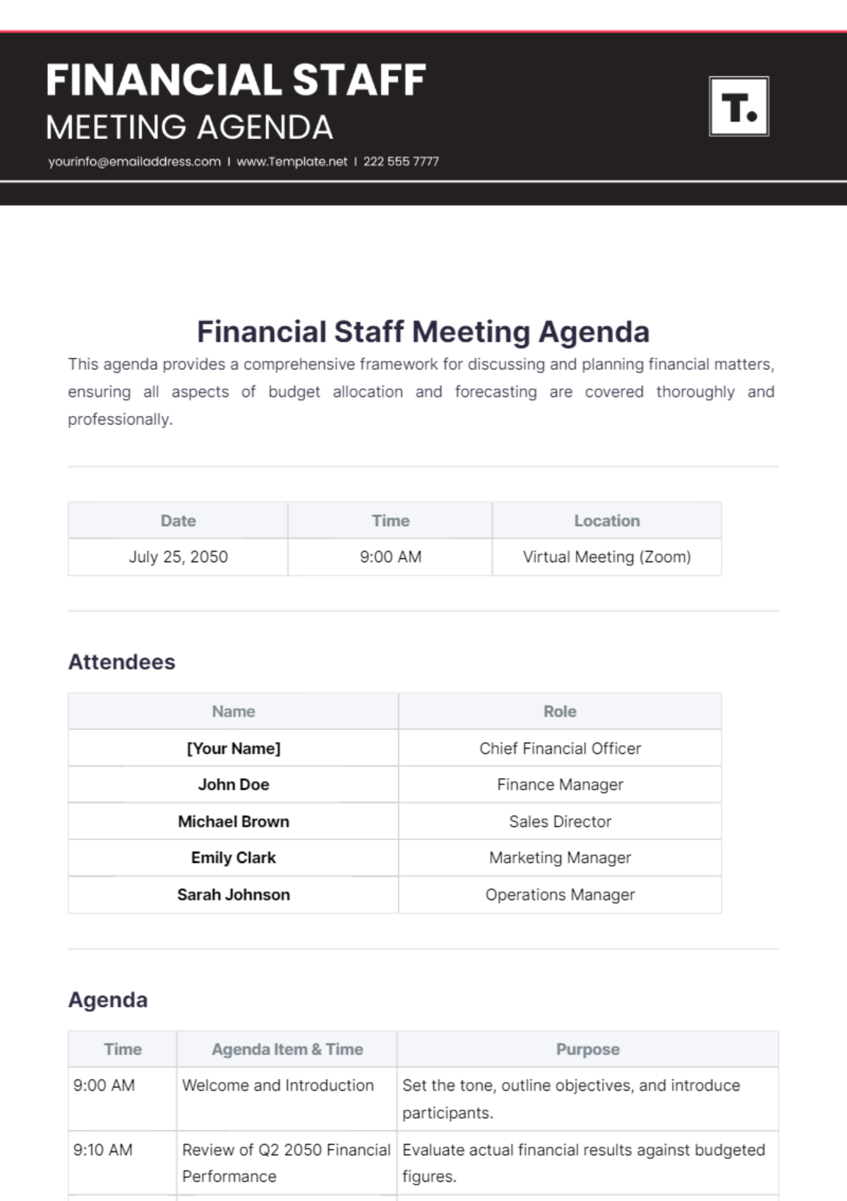 Financial Staff Meeting Agenda Template - Edit Online & Download