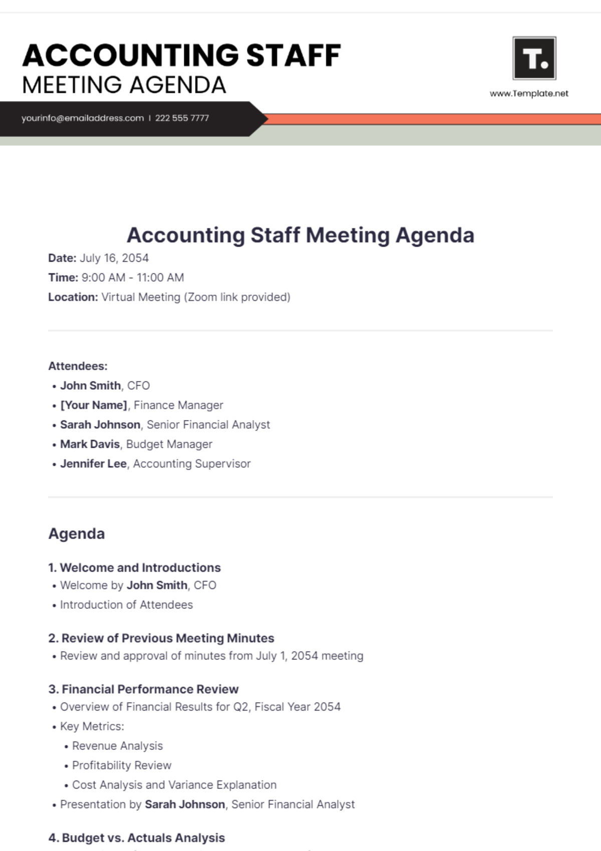 Accounting Staff Meeting Agenda Template - Edit Online & Download