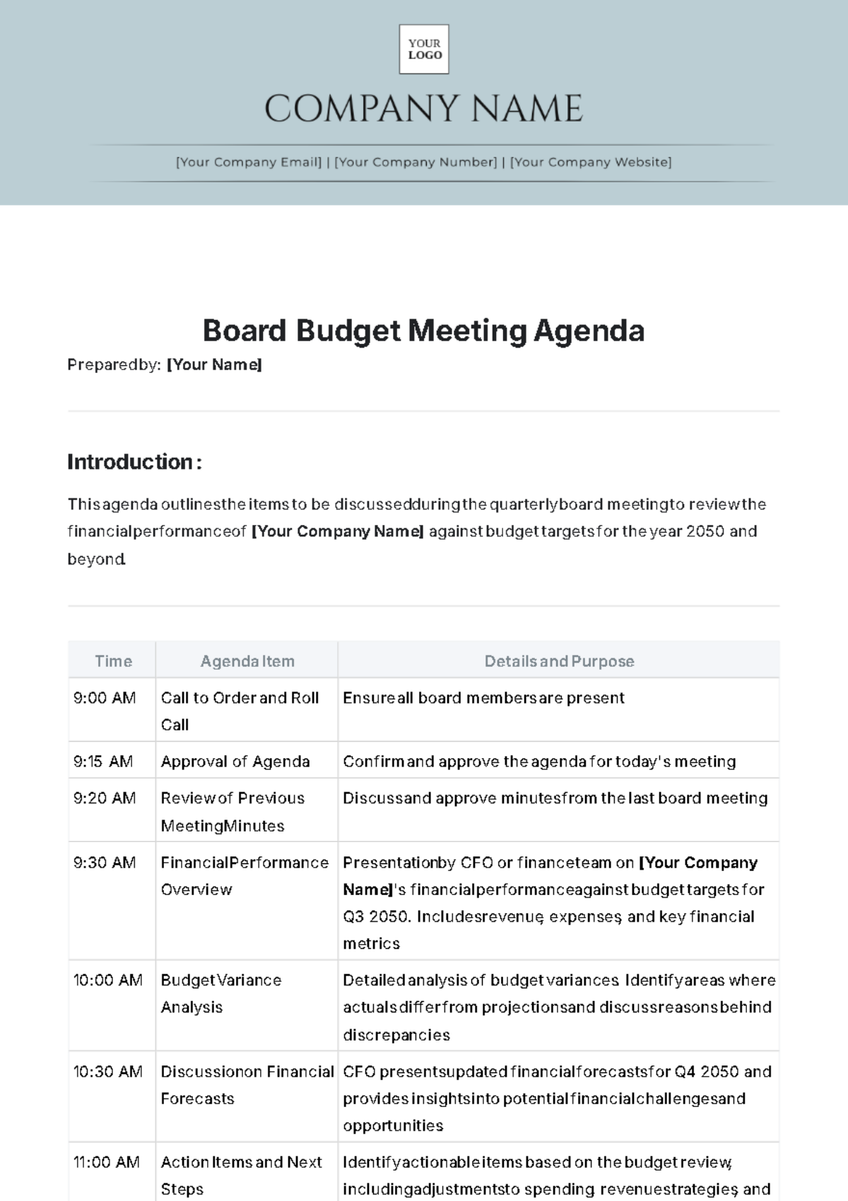 Budget Meeting Agenda Template - Edit Online & Download