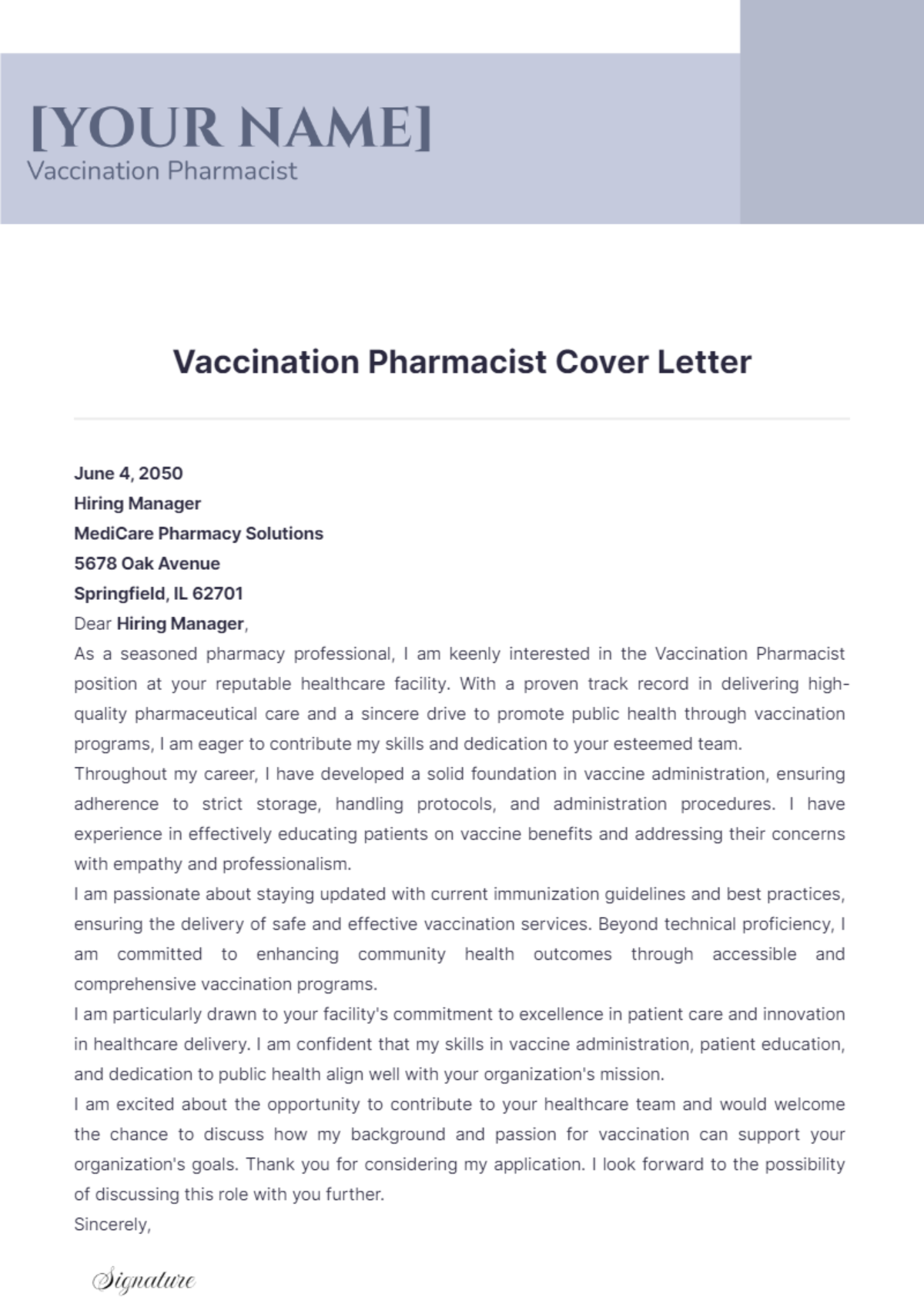 Vaccination Pharmacist Cover Letter - Edit Online & Download