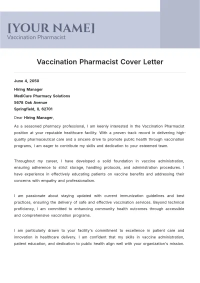 Free Vaccination Pharmacist Cover Letter to Edit Online