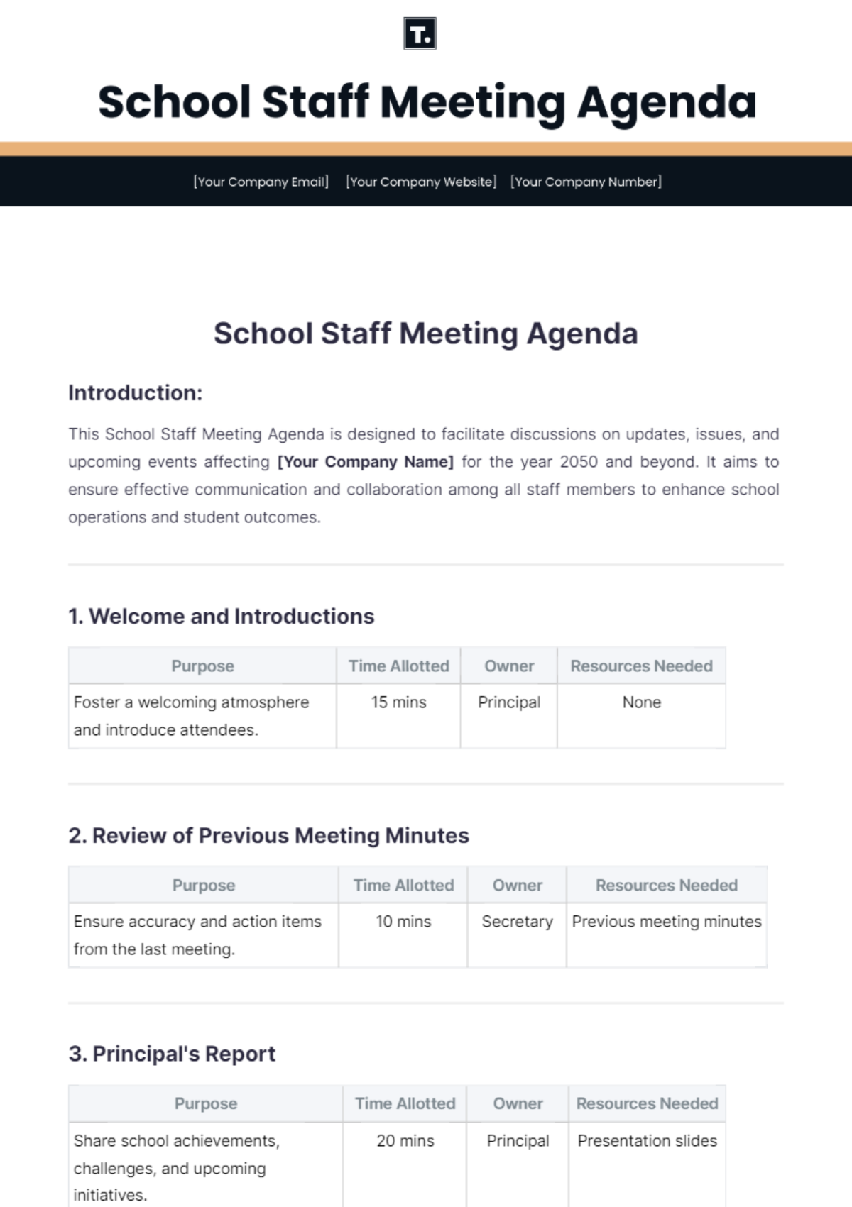 School Staff Meeting Agenda Template - Edit Online & Download