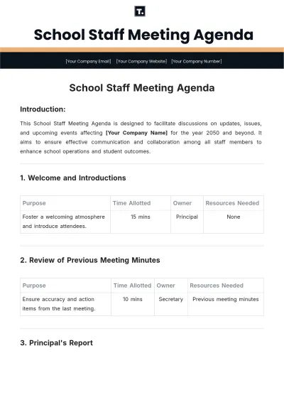 Free School Staff Meeting Agenda Template to Edit Online