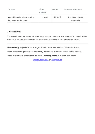 Free School Staff Meeting Agenda Template to Edit Online