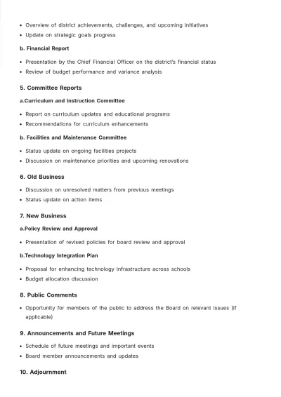 Free School Corporation Meeting Agenda Template to Edit Online