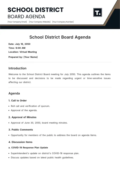 Free School District Board Agenda Template to Edit Online