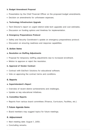 Free School District Board Agenda Template to Edit Online